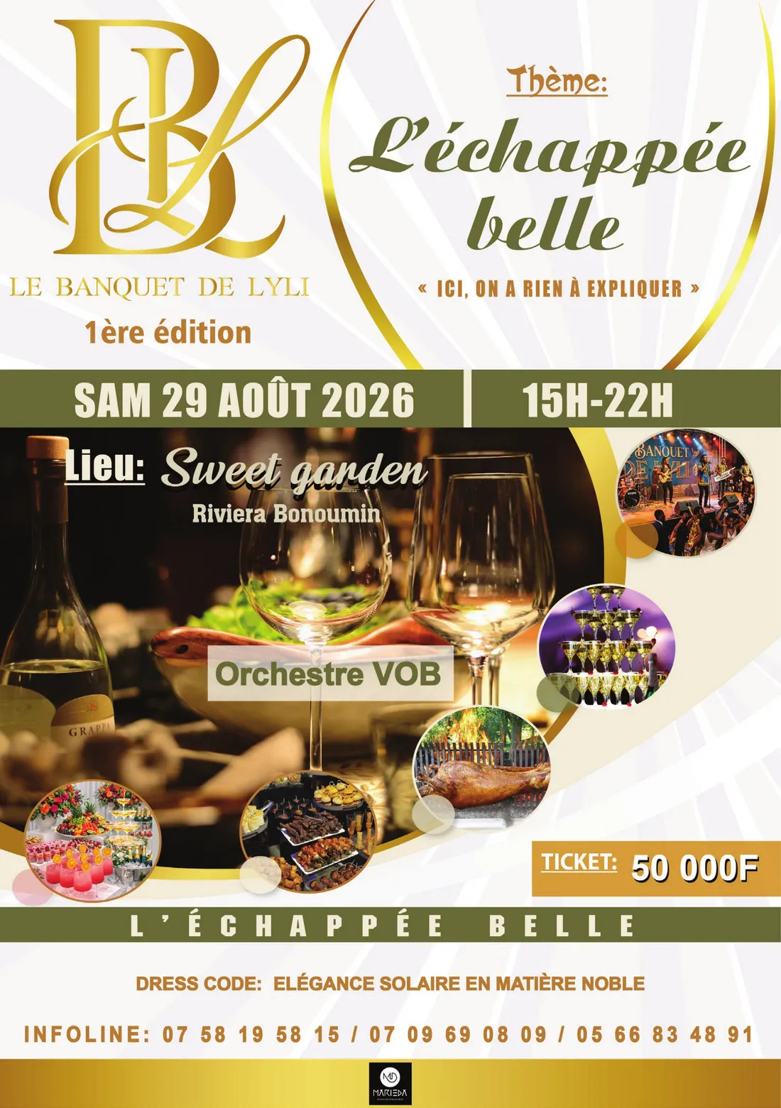Affiche du Banquet de Lyli, première édition « L’Échappée Belle », samedi 29 août 2026 de 15 h à 22 h au Sweet Garden, Riviera Bonoumin